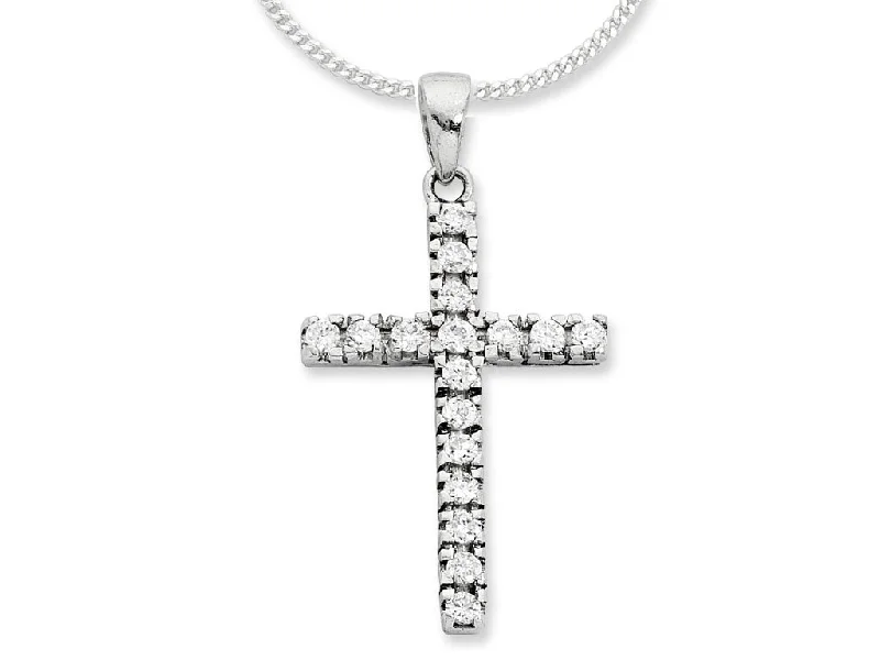 45cm Sterling Silver Cubic Zirconia Cross Necklace