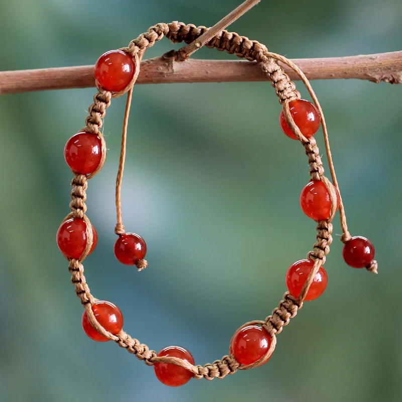 Blissful Energy Cotton and Carnelian Artisan Crafted Shambhala Bracelet