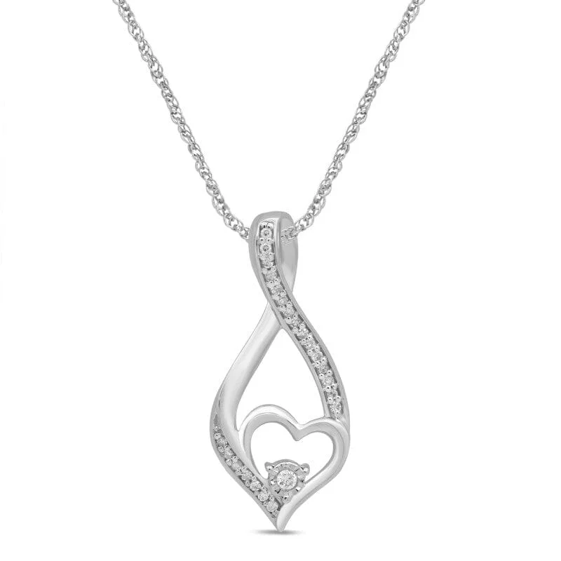 Flame Heart Shaped Necklace with 0.05ct of Diamonds in Sterling Silver and 9ct Rose Gold