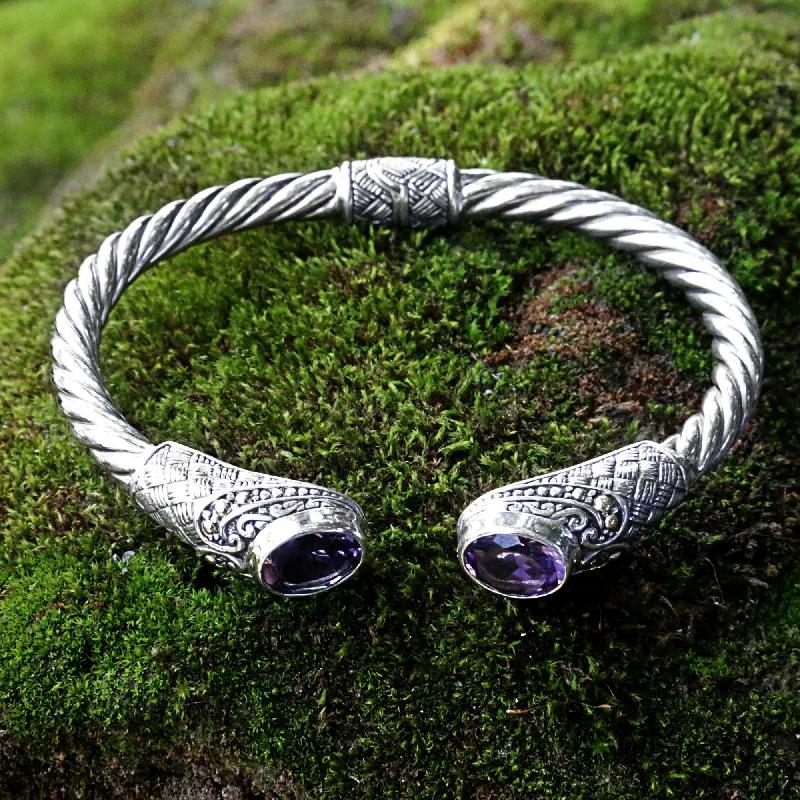 Sterling Rope Hand Crafted Amethyst Cuff Bracelet from Indonesia