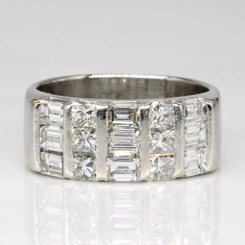 Triple Row Princess & Baguette Cut Diamond Ring | 1.78ctw | SZ 5.25 |