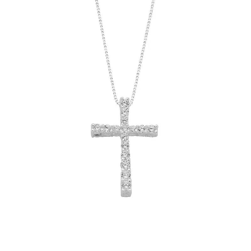 45cm Sterling Silver Cubic Zirconia Claw Set Cross Necklace