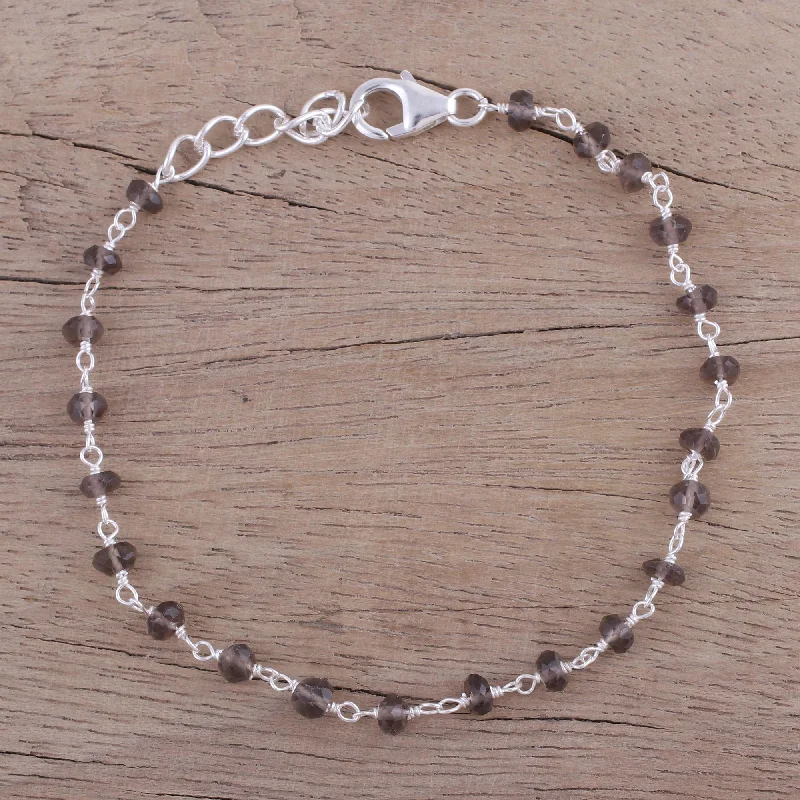 Beautiful Saga Handmade Adjustable Smoky Quartz Link Bracelet from India