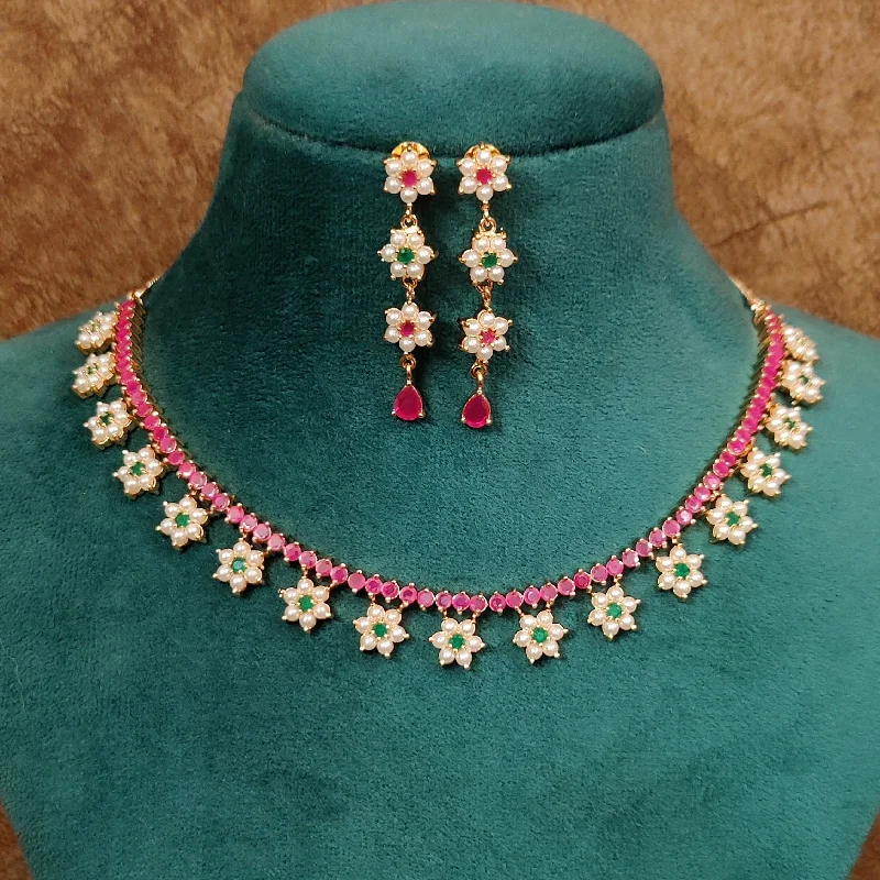 MULTICOLOUR STONES PEARL NECKLACE SET