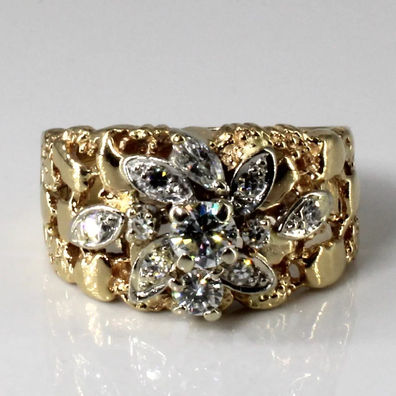 Cluster Set Diamond Textured Gold Ring | 0.46ctw | SZ 8 |