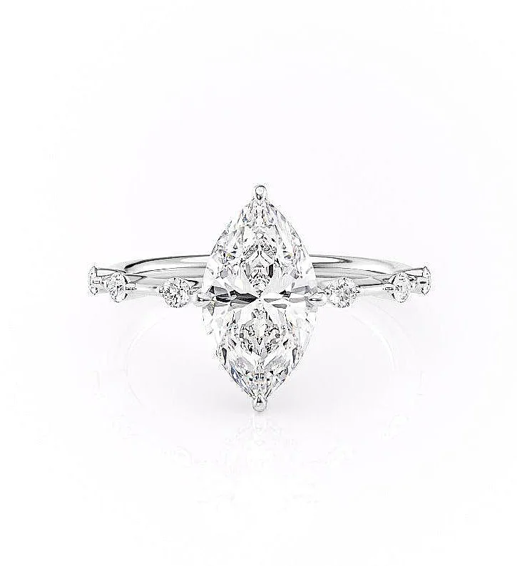 1.58 CT Marquise Cut Solitaire Dainty Engagement Ring With Hidden Halo Setting