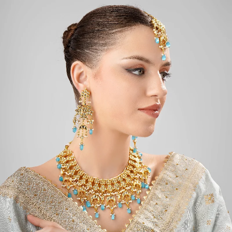 GORGEOUS TURQUOISE COLOR KUNDAN POLKI NECKLACE SET