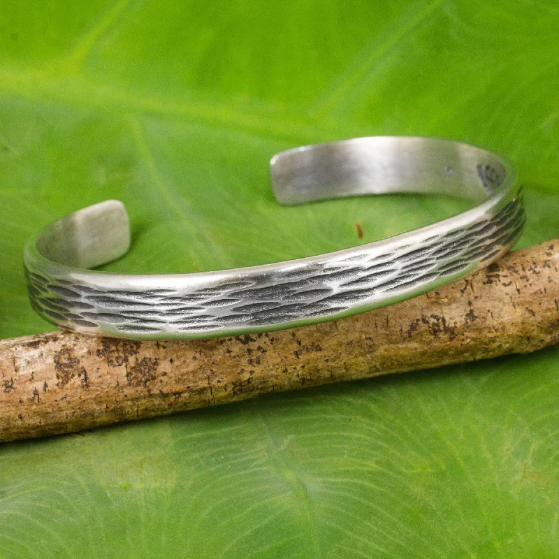 Gentle Winds Handcrafted Thai Textured Sterling Silver Cuff Bracelet