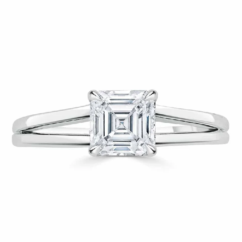 1.0 CT Asscher Cut Solitaire Split Shank Setting Moissanite Engagement Ring