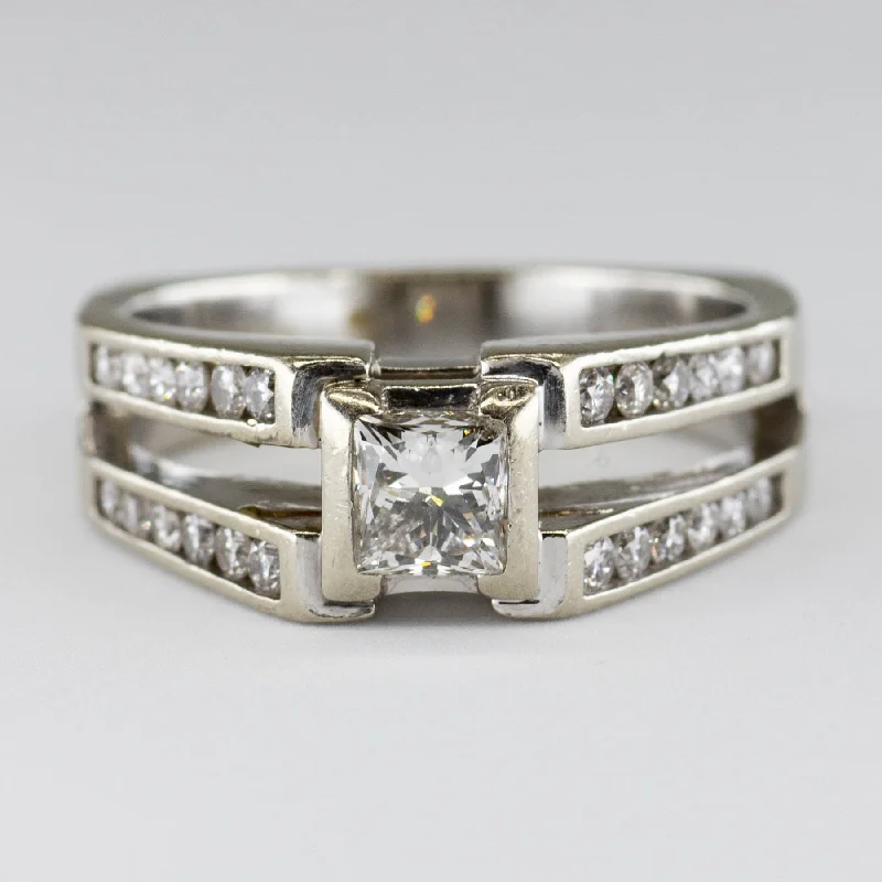 Semi Bezel Diamond with Accents Engagement Ring | 0.72ctw | SZ 7.25 |