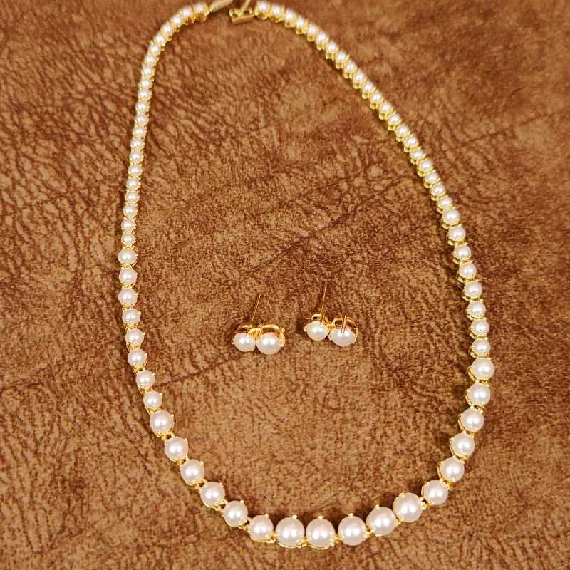 White Pearls Single Line Necklace Set