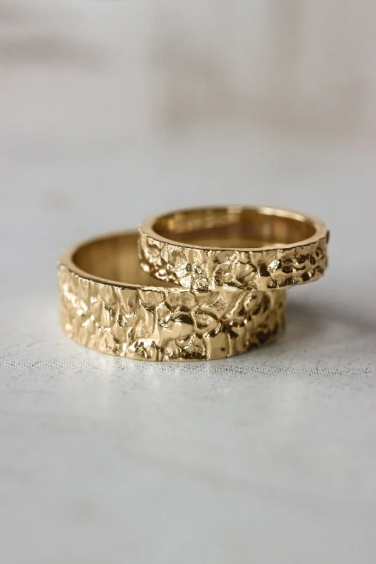 Wedding bands set for couple, rock textured rings