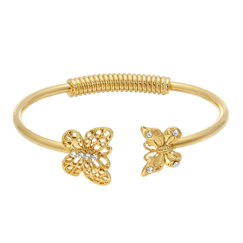 1928 Jewelry® Gold-Tone And Crystal Accent Butterfly Spring-Hinge Cuff Bracelet