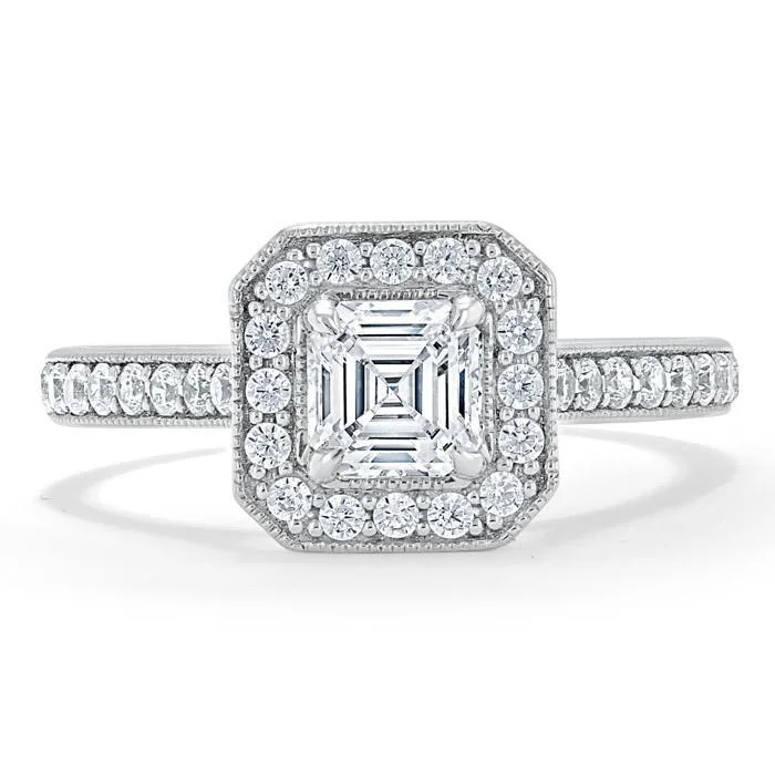 1.05 CT Asscher Cut Halo Pave Setting Moissanite Engagement Ring