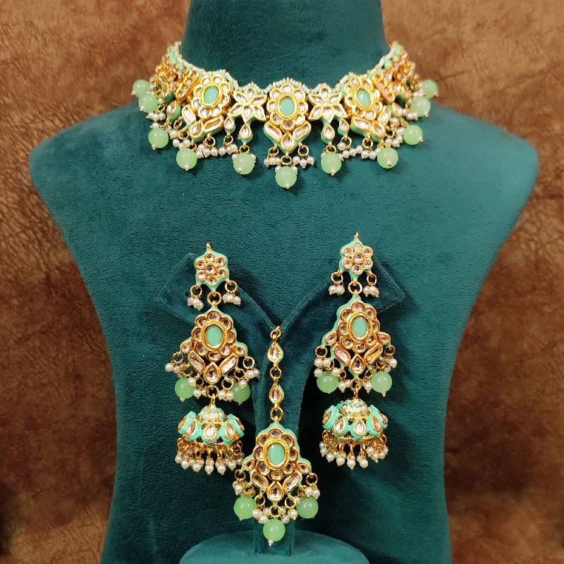 MINT GREEN KUNDAN POLKI WEDDING NECKLACE SET