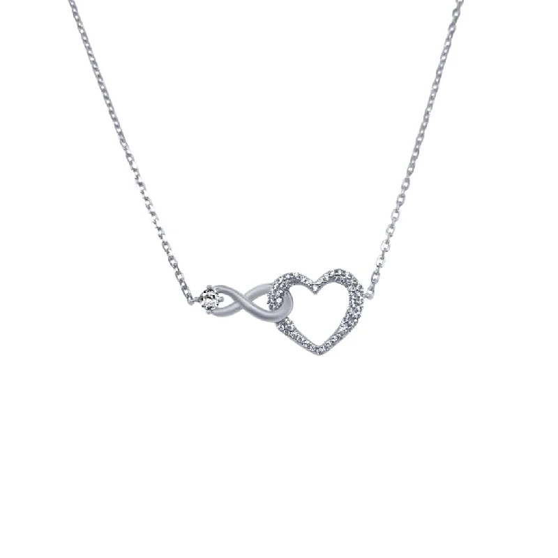 45cm Infinity and Heart Necklace with Cubic Zirconia in Sterling Silver