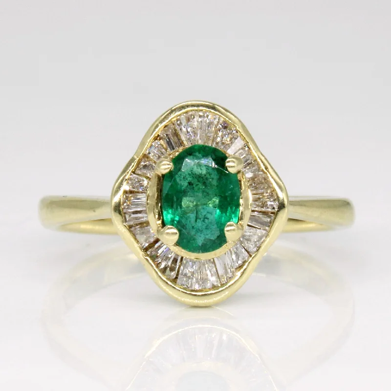 Emerald & Diamond Halo Engagement Ring | 0.40ct, 0.30ctw | SZ 6 |