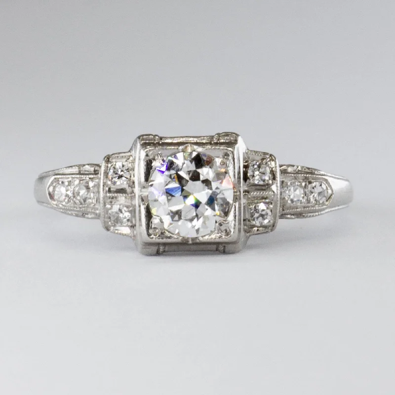 Art Deco Platinum Transitional Cut Diamond Ring | 0.35ct  | SZ 4.5 |