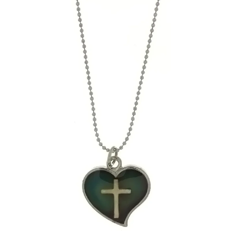 CHAIN CHARM MOOD HEART W/ CROSS NECKLACE