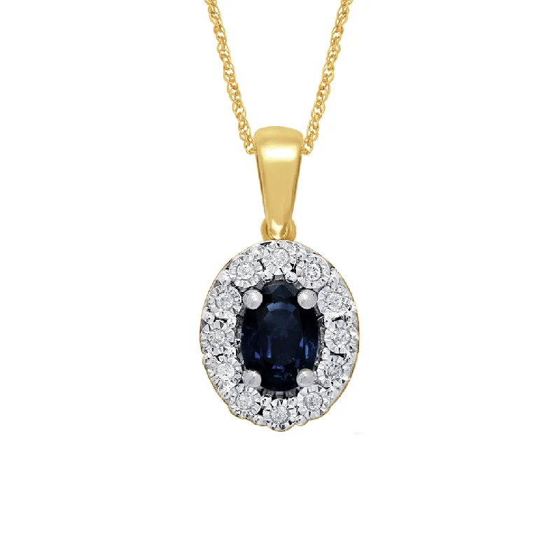 9ct Yellow Gold Diamond Set Sapphire Necklace