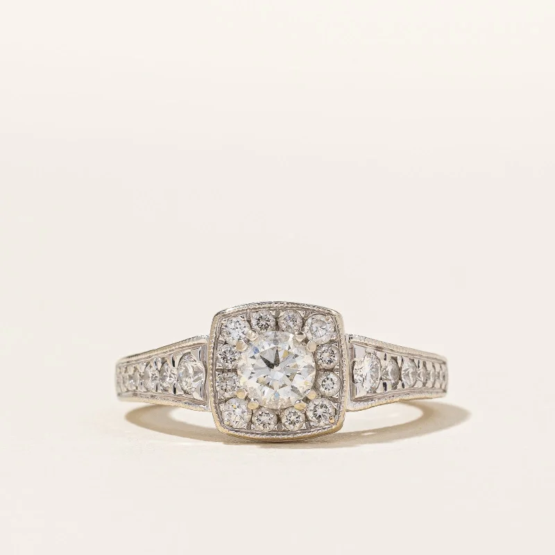 Diamond Halo Engagement Ring | 0.75ctw | SZ 4.75 |