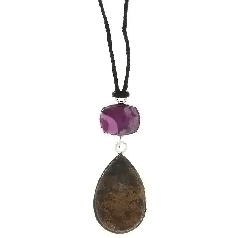 CORDED GEMSTONE BRONZITE TEARDROP NECKLACE