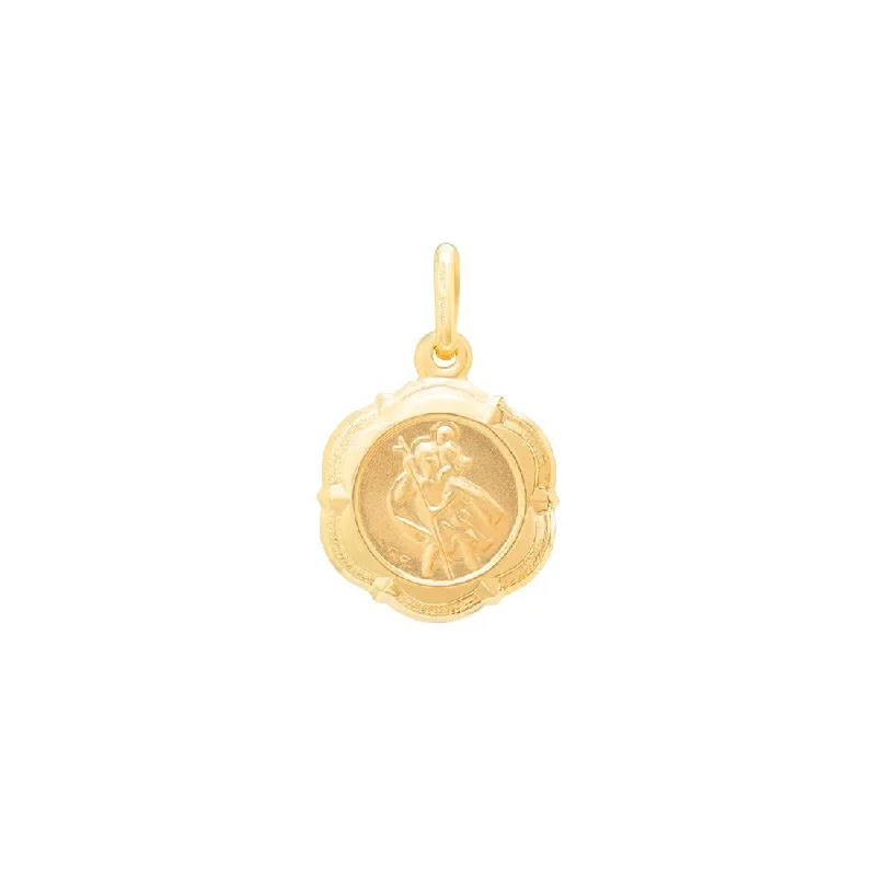 St Christopher Scalloped Edge Medal Pendant in 9ct Yellow Gold