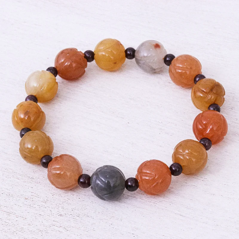 Honey Jade Hand Made Jade and Garnet Gemstone Beaded Bracelet