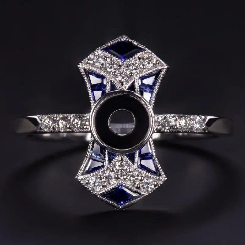 SAPPHIRE DIAMOND WHITE GOLD RING SETTING EDWARDIAN VINTAGE ANTIQUE STYLE MOUNT