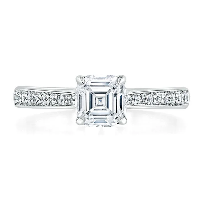 1.0 CT Asscher Cut Solitaire Moissanite Engagement Ring With Chanel Pave Setting