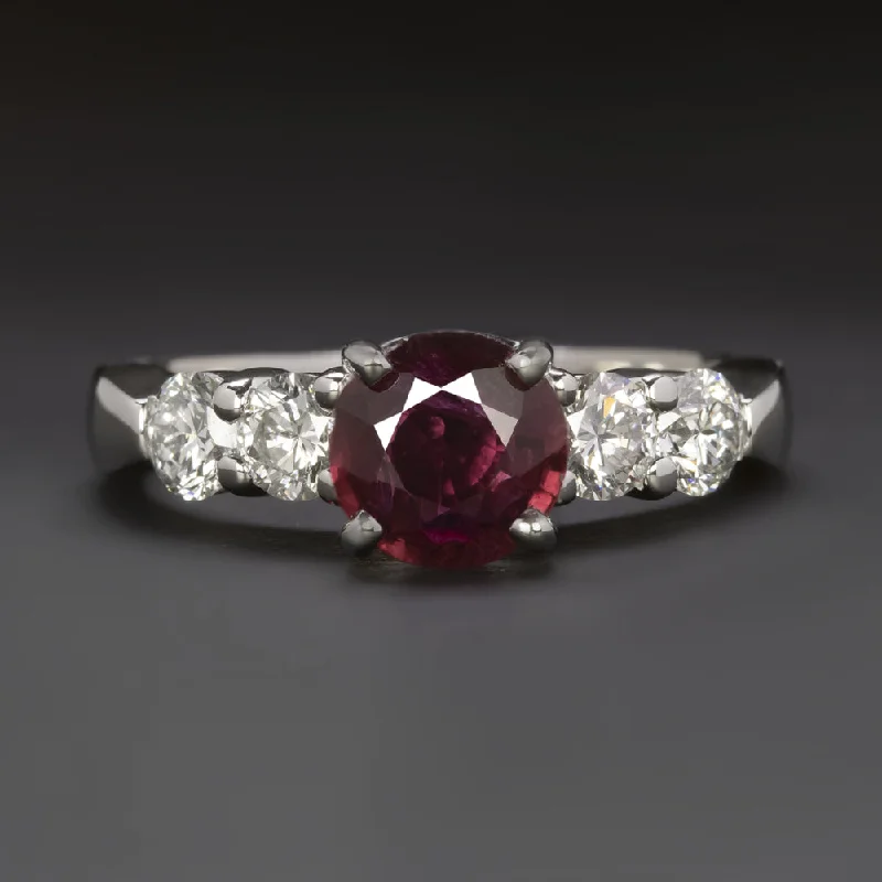 1.30ct ROUND CUT RUBY DIAMOND PLATINUM RING COCKTAIL ENGAGEMENT NATURAL RICH RED