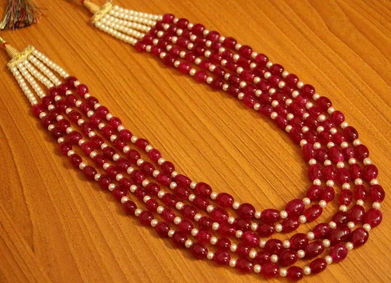 Ruby and Pearl 5 Line Royal Necklace