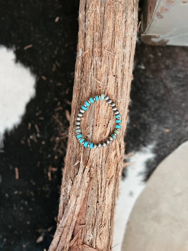 Turquoise Gemstone and Silver Bead Stretch Bracelet