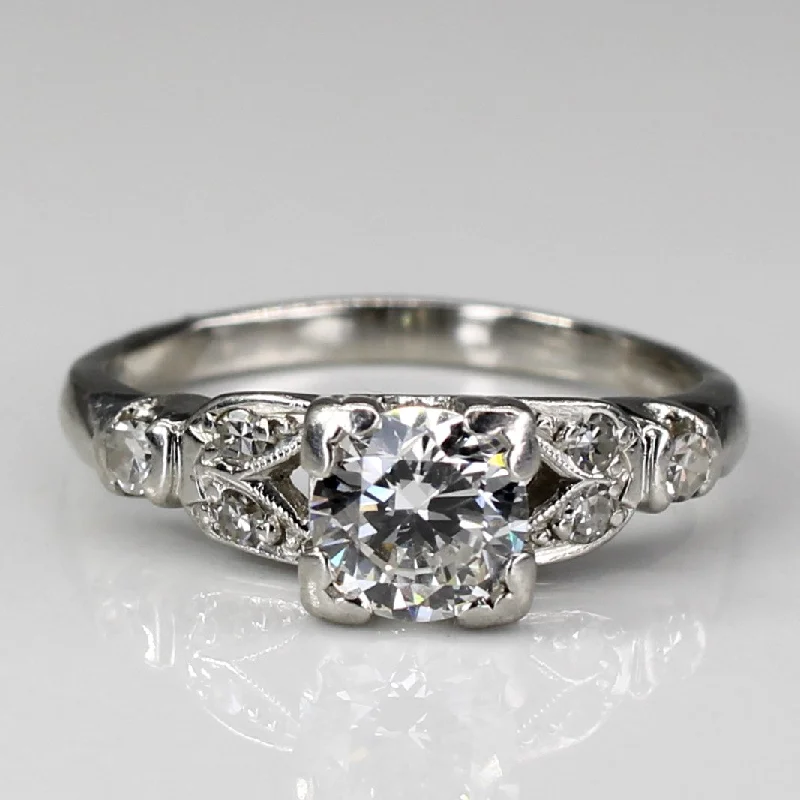 Late Art Deco Solitaire with Accents Diamond Platinum Engagement Ring | 0.68ctw | SZ 4.5 |