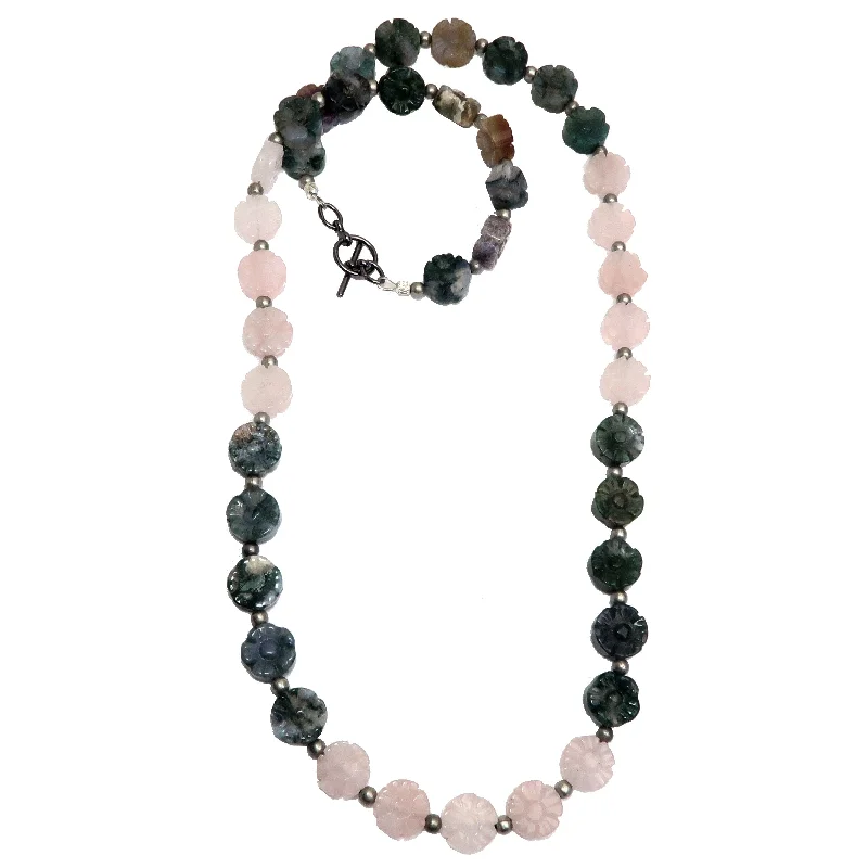 Rose Quartz Necklace Moss Agate Floral Spring