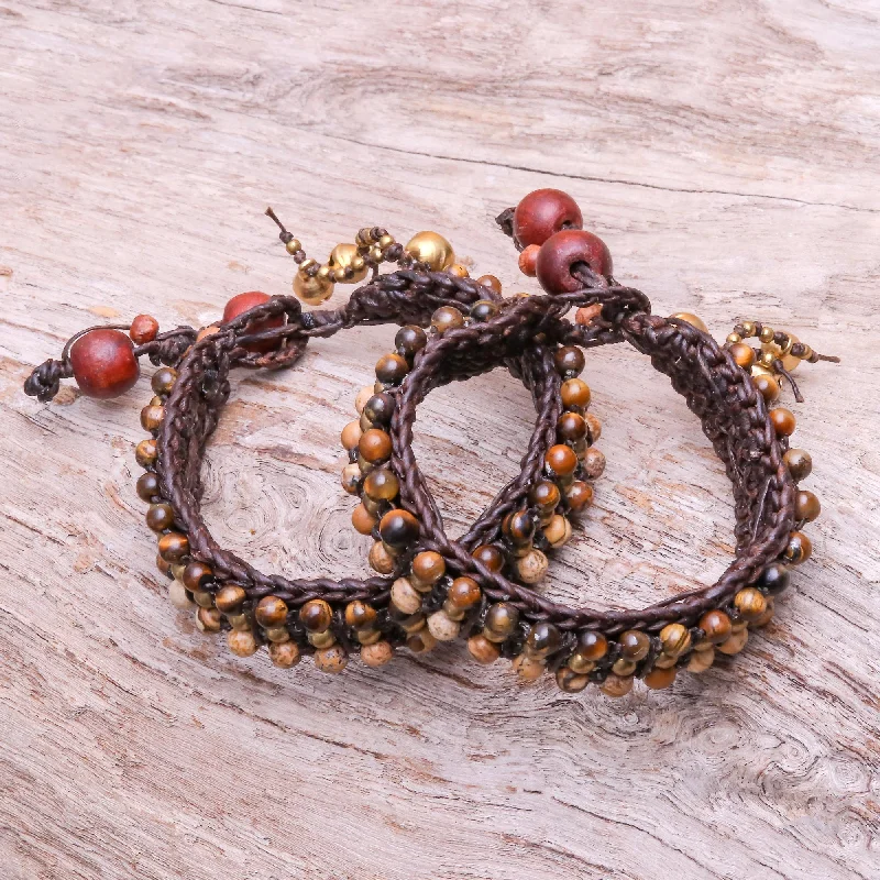 Autum Voice Tiger's Eye and Jasper Wristband Bracelets (Pair)