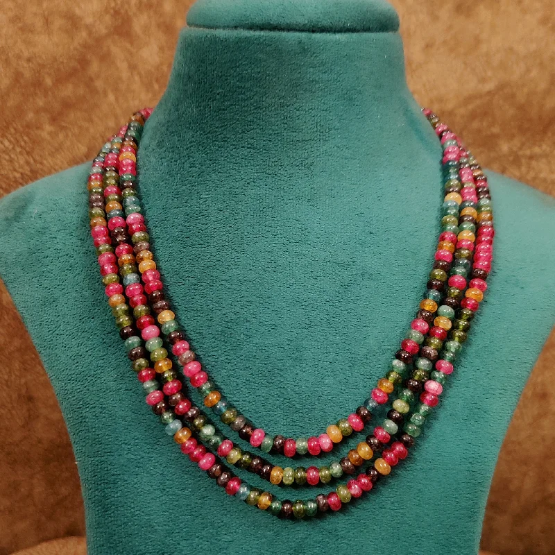 MULTICOLOUR 3 LINE QUARTZ SEMI-PRECIOUS NECKLACE