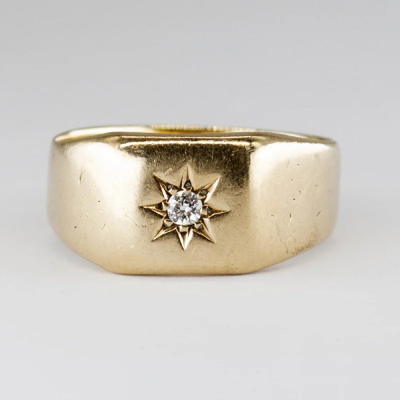 1860 Birmingham Hallmarked Victorian Signet Old European Diamond Ring | SZ 8 |