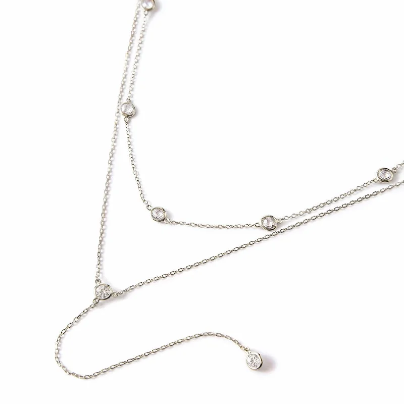 Crystal Choker Lariat Duo Necklace