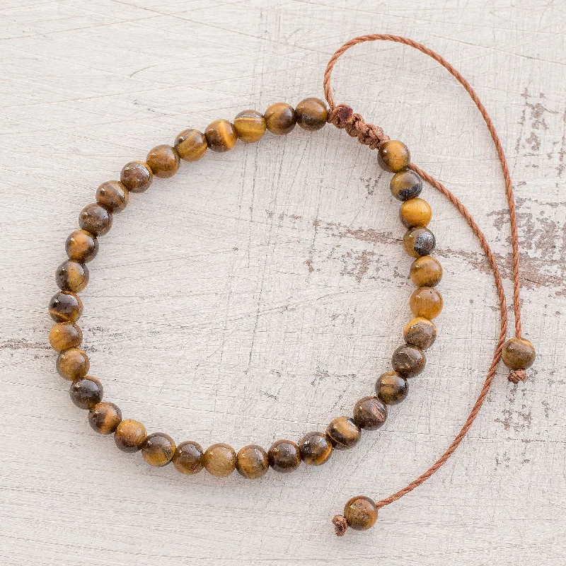 Earthen Sweetness Adjustable Tiger's Eye Beaded Bracelet from Guatemala