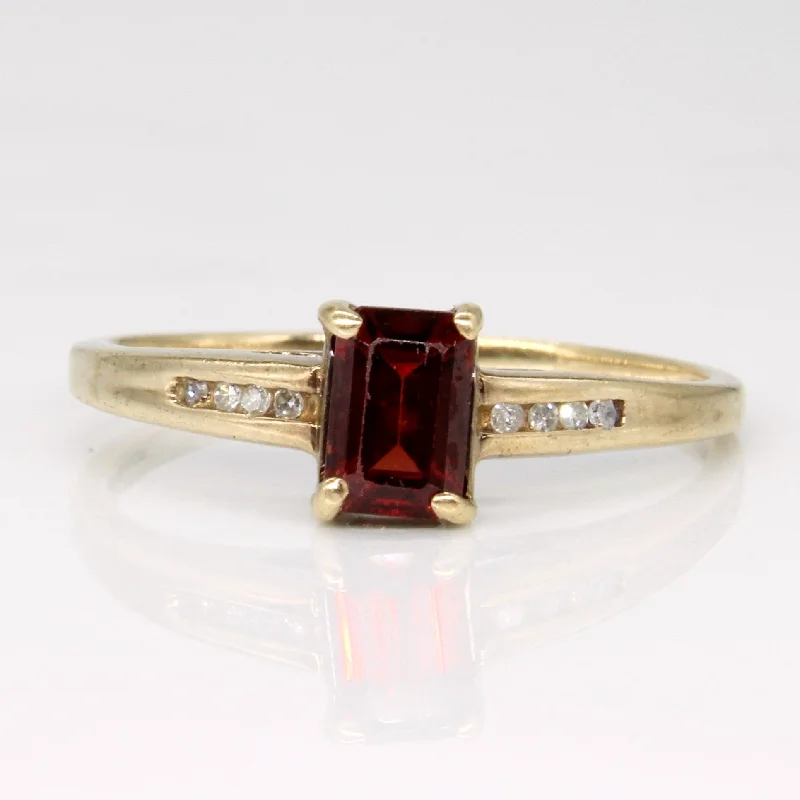 Rectangular Step Cut Garnet & Diamond Ring | 0.70ct, 0.03ctw | SZ 8.25 |