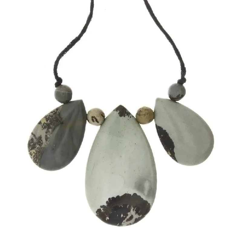 CORDED GEMSTONE PAINTBRUSH JASPER TEARDROP NECKLACE