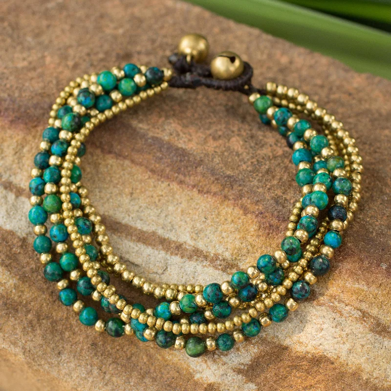 Evergreen Joy Brass and Serpentine Beaded Bracelet