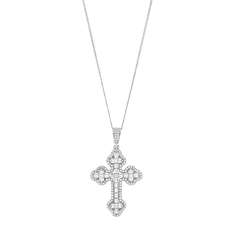 45cm Cubic Zirconia Fancy Cross Sterling Silver Necklace