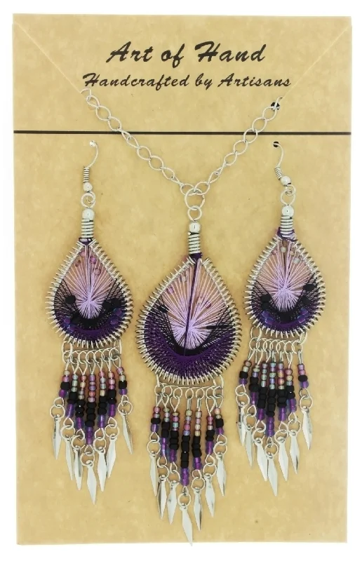 SET CHAIN SYNTHETIC DREAMCATCHER PURPLE EARRING & NECKLACE