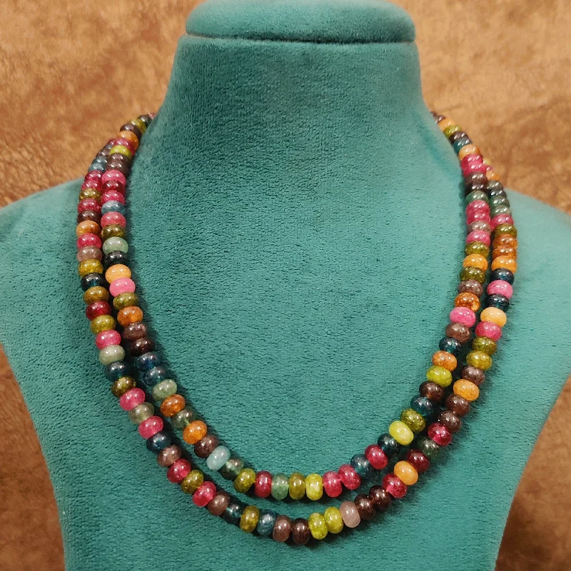 MULTICOLOUR 2 LINE QUARTZ SEMI-PRECIOUS NECKLACE