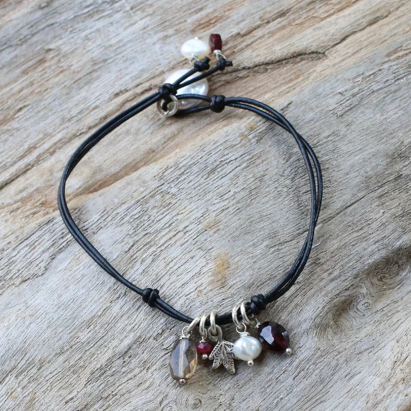 Cool Thai Leather and pearl pendant bracelet