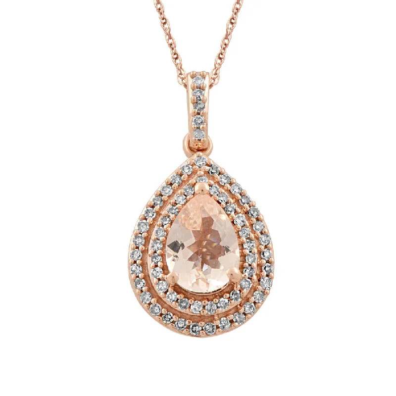 9ct Rose Gold Morganite and Diamond Necklace