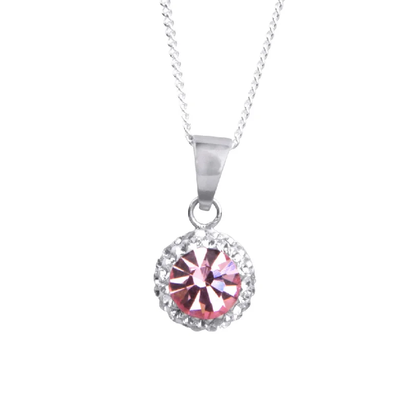 Sterling Silver Light Rose Crystal October Birthstone Necklace