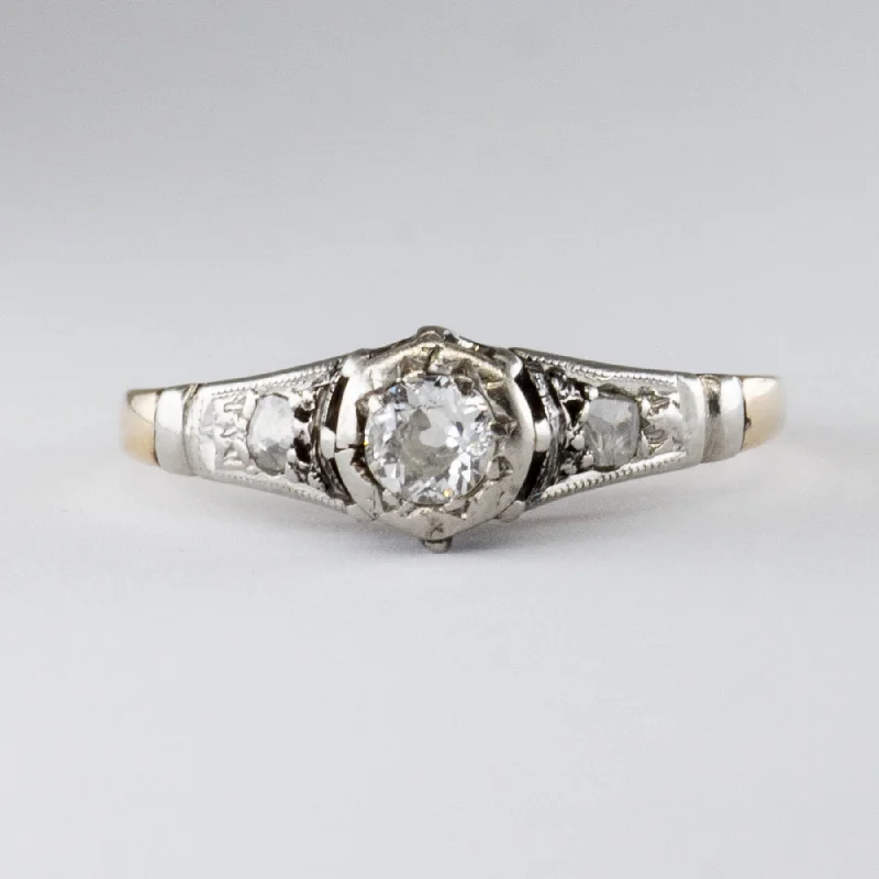 Art Deco 14k Yellow Gold & Platinum Diamond Ring | 0.12ct  | SZ 4.5 |